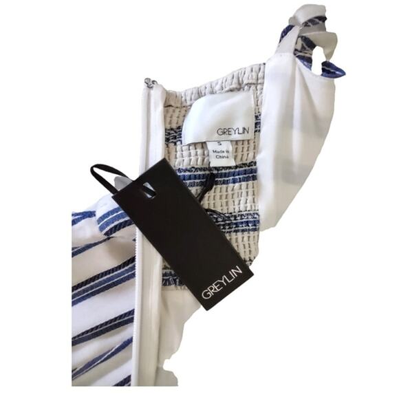 GREYLIN Cropped Striped Linen Jumpsuit Size S Spaghetti Straps Casual Spring - Picture 12 of 13